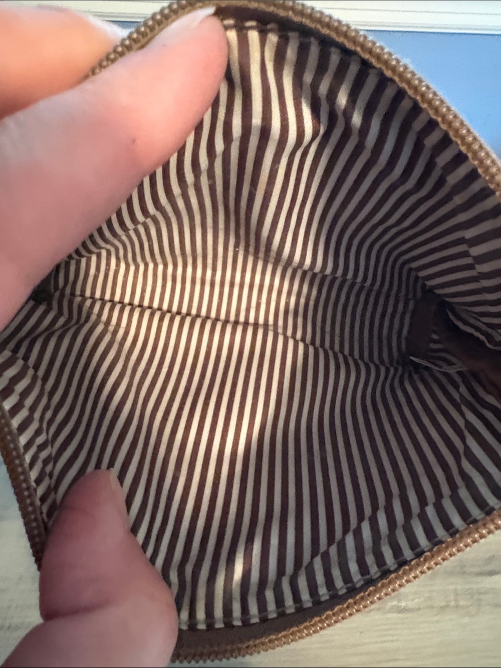 Nine West Patent Zip Pouch in Caramel and Dark Brown - Picture 5 of 5